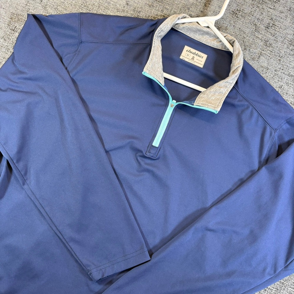 Chubbies Quarter Zip Pullover Mens Medium Navy Blue Performance Turquoise Accent - Picture 1 of 11
